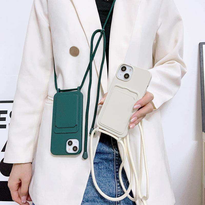 For iPhone 12 Crossbody Lanyard Elastic Silicone Card Holder Phone Case(Lavender Purple)