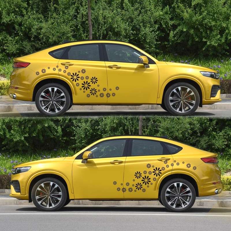 2 PCS/Set D-483 Flower Pattern Car Modified Decorative Sticker(Black)