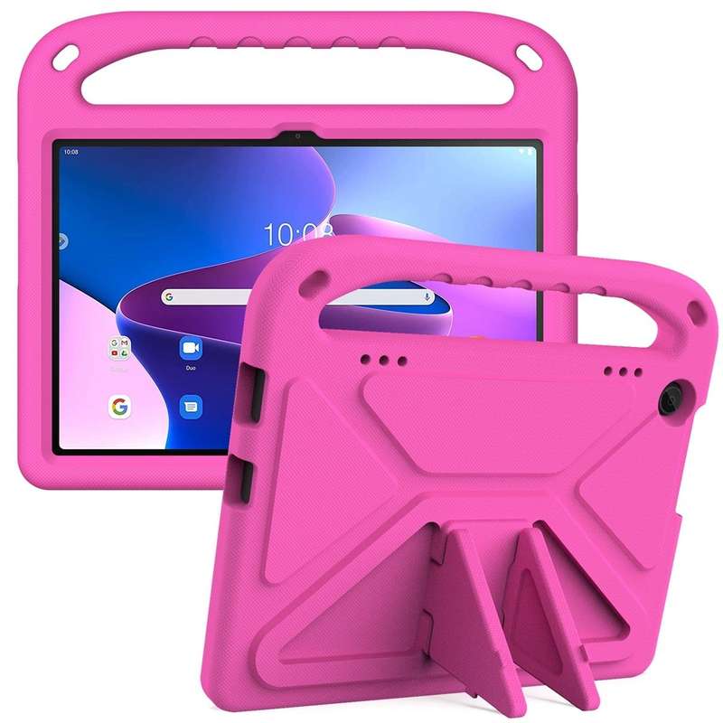 For Lenovo Tab M10 3rd Gen Handle EVA Shockproof Tablet Case with Holder(Rose Red)