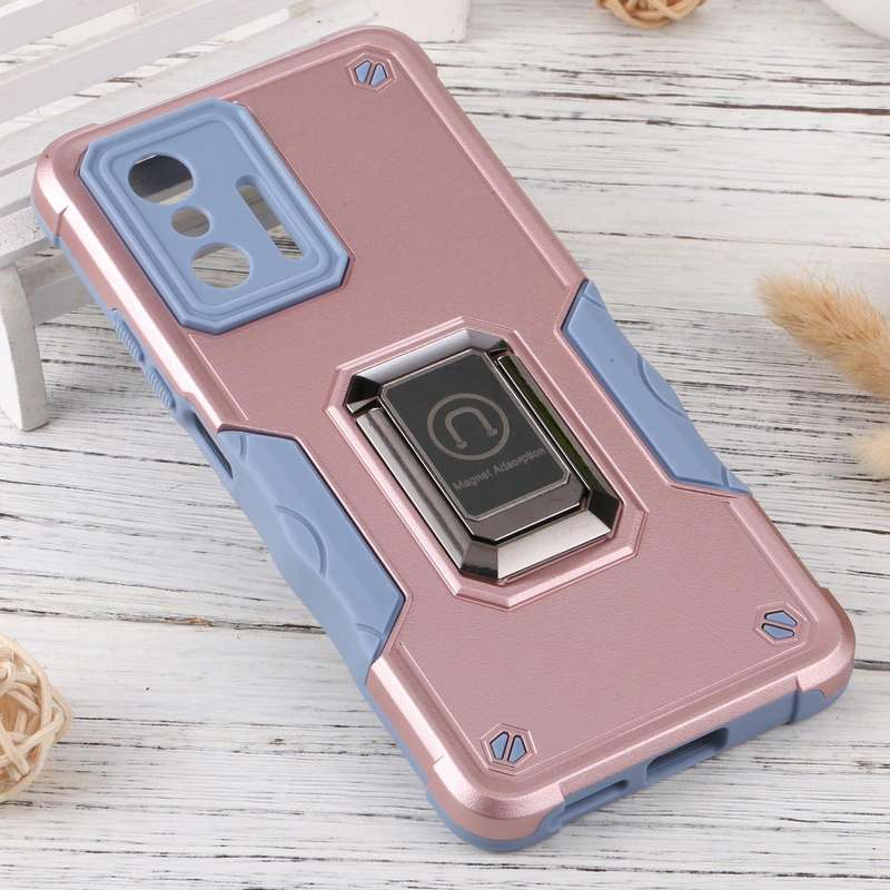 For Xiaomi 11T / 11T Pro Ring Holder Non-slip Shockproof Armor Phone Case(Rose Gold)