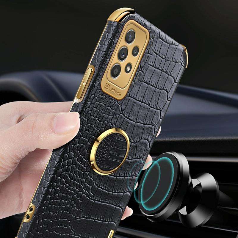 For Samsung Galaxy A53 6D Electroplating Crocodile Texture Phone Case With Holder(Black)