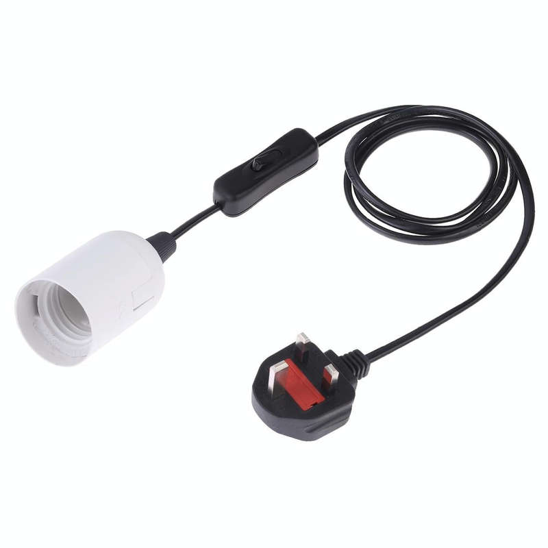 E27 Wire Cap Switch Lamp Holder Chandelier Power Socket with 1.5m Extension Cable, Big UK Plug(Wh...
