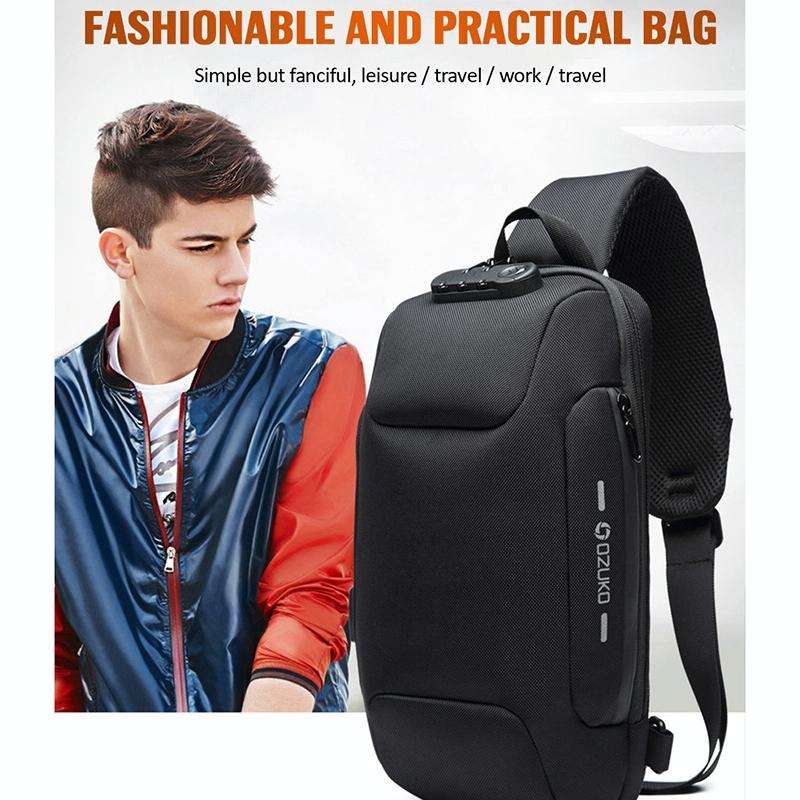 OZUKO 9223 Anti-theft Men Chest Bag Waterproof Crossbody Bag with External USB Charging Port, Sty...