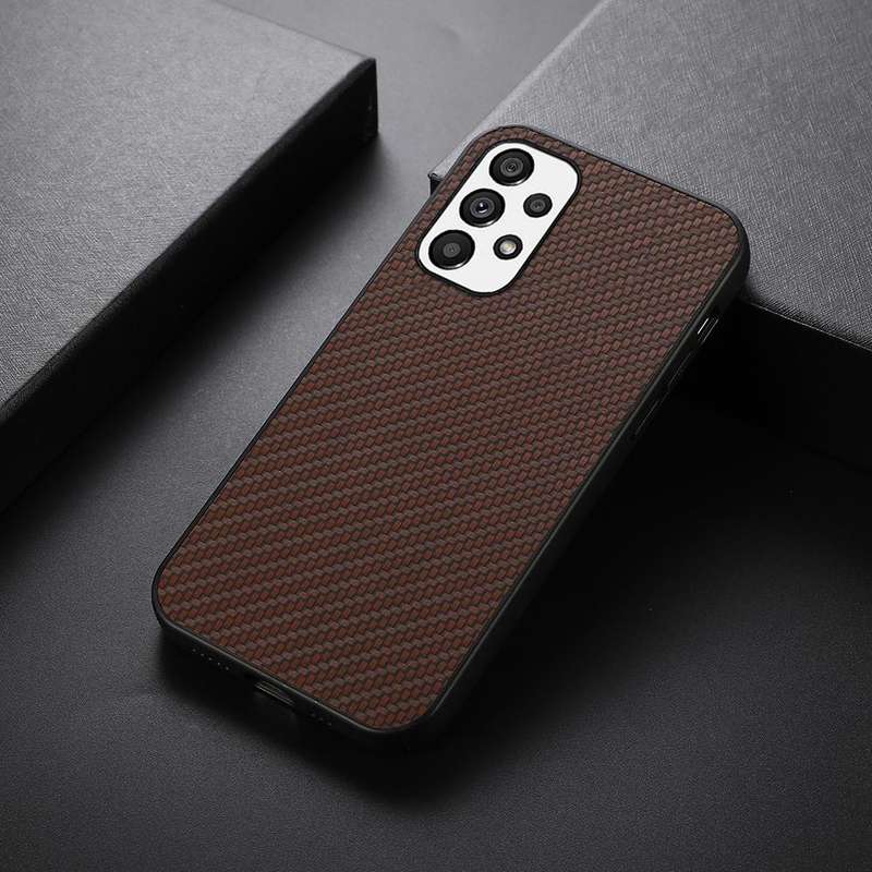 For Samsung Galaxy A73 5G Accurate Hole Carbon Fiber Texture PU Phone Case(Brown)