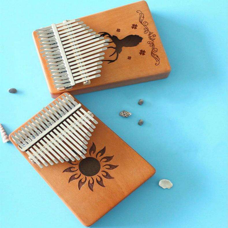 17-tone Kalimba Portable Thumb Piano, Style:Mahogany-Sun God