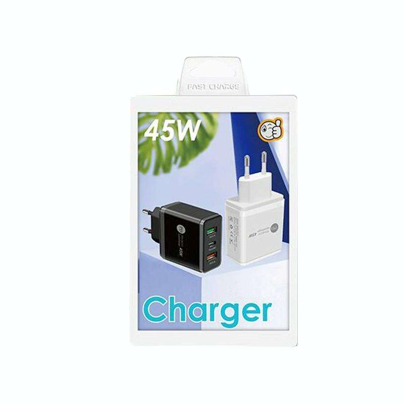 45W PD3.0 + 2 x QC3.0 USB Multi Port Quick Charger, EU Plug(White)