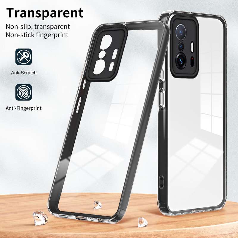 For Xiaomi 11T Pro 3 in 1 Clear TPU Color PC Frame Phone Case(Black)