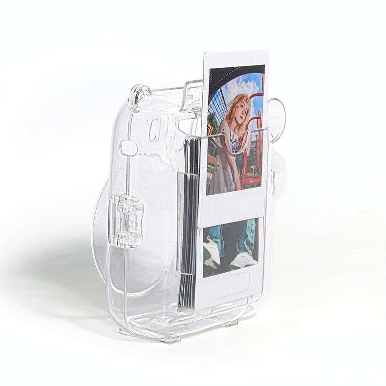 For FUJIFILM instax mini 12 Crystal Hard Acrylic Camera Case with Shoulder Strap(DIY Purple Daisies)
