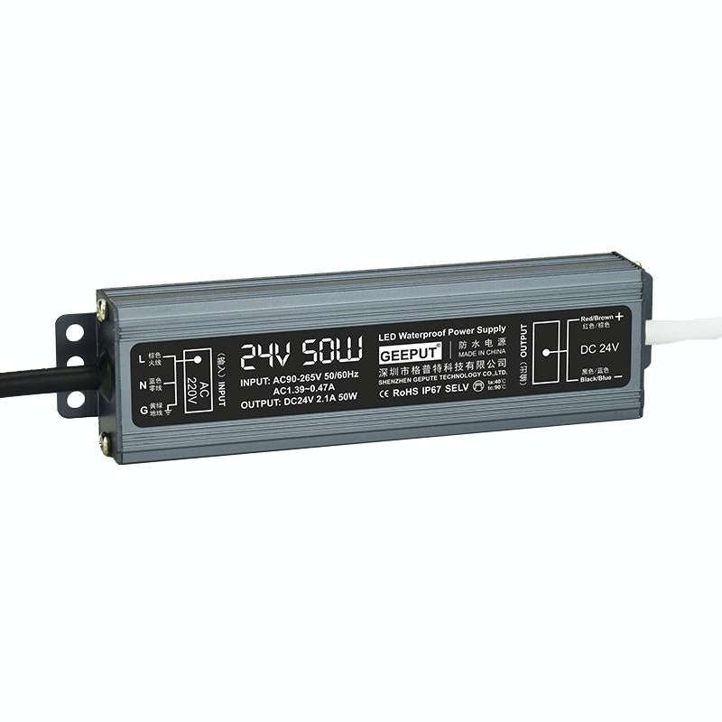 GEEPUT 220V To 24V LED Waterproof Power Supply Switch Transformer, Model: 2.1A 50W