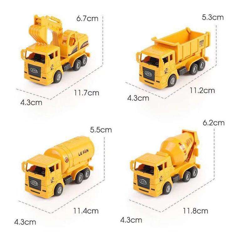 4 in 1 Concrete Mixer Truck + Fuel Tank Truck + Dump Truck + Excavator Inertial Pull Back Car Chi...
