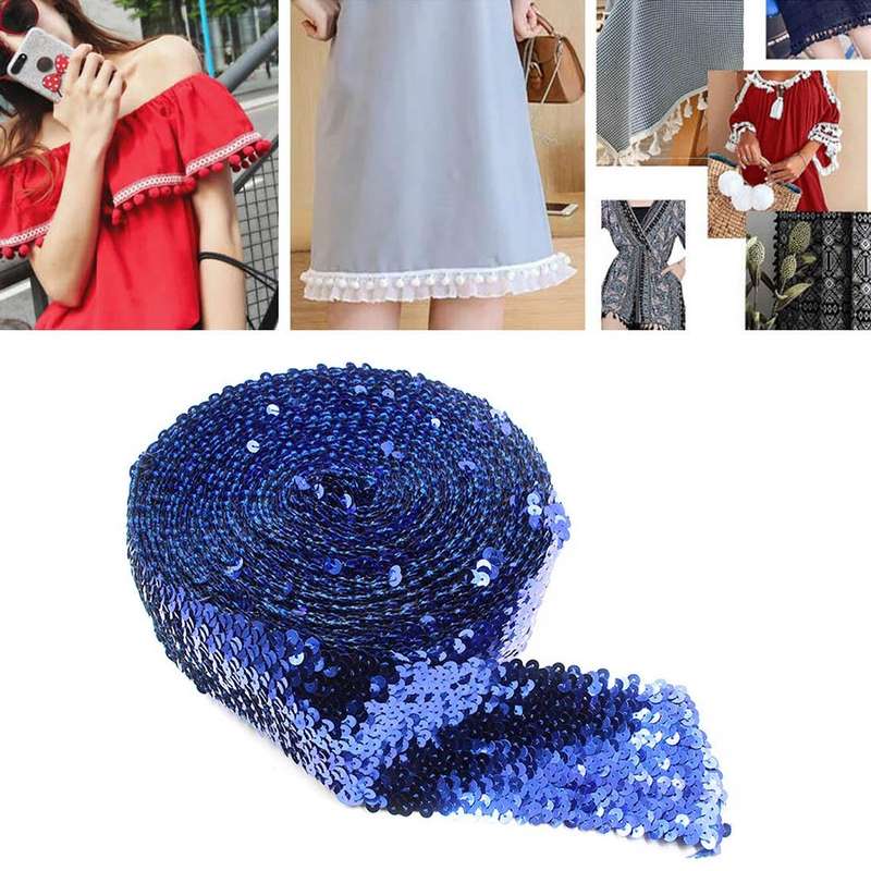 ZP000875 8 Rows Elastic Sequin Lace Webbing DIY Clothing Accessories, Length: 5m, Width: 7.5cm(Da...