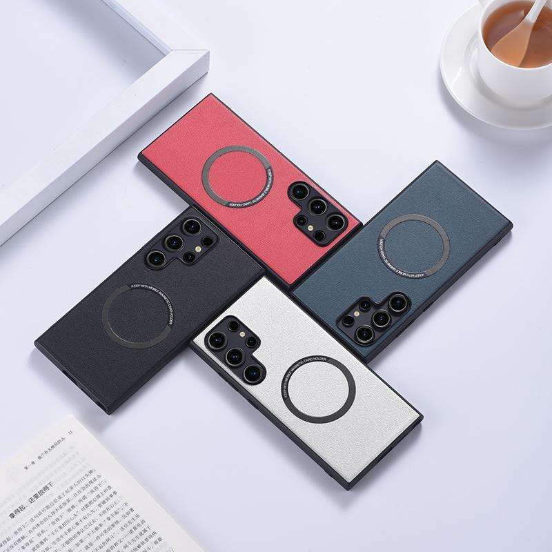 For Samsung Galaxy S24 Ultra 5G Magsafe Magnetic Ring PU Phone Case(Black)