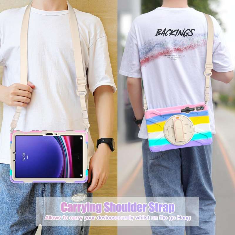 For Samsung Galaxy Tab S9 / S8 / S7 Rotary Handle Grab TPU + PC Tablet Case(Colorful Pink)