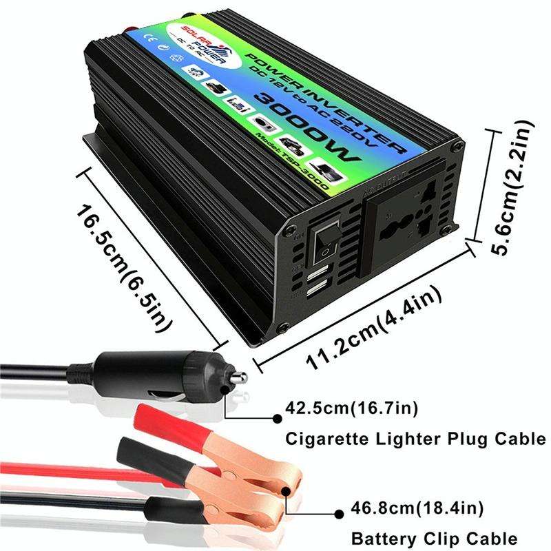 Tang I Generation 12V to 110V 3000W Modified Square Wave Intelligent Car Power Inverter with Dual...