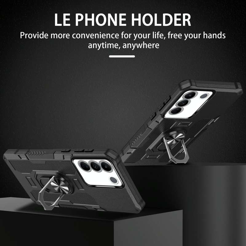 For vivo V27e Ring Holder Armor Hybrid Phone Case(Black)