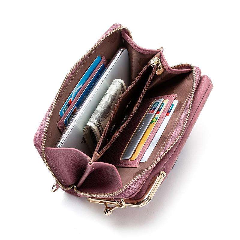 H2107 Ladies Mobile Phone Bag Shoulder Messenger Bag Pebbled Zipper Wallet(Black)