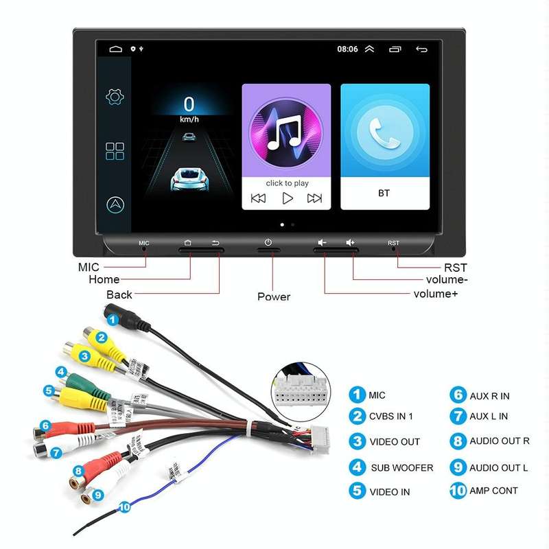7 inch Carplay GPS Navigation Reverse Integrated Machine, Style: Standard+8 Light Camera(1+16G)