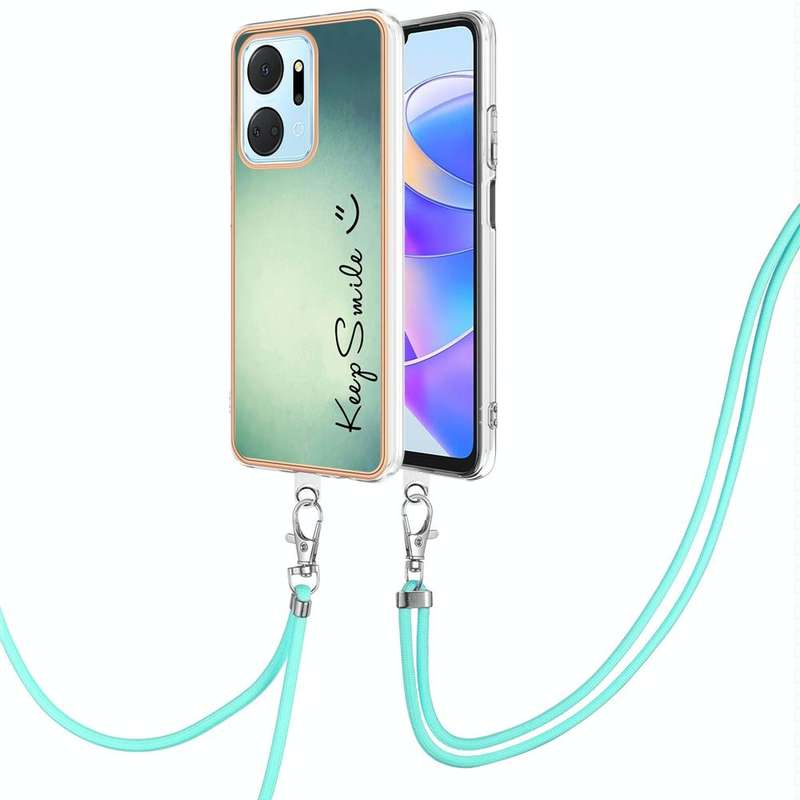 For Honor X7a Electroplating Dual-side IMD Phone Case with Lanyard(Smile)