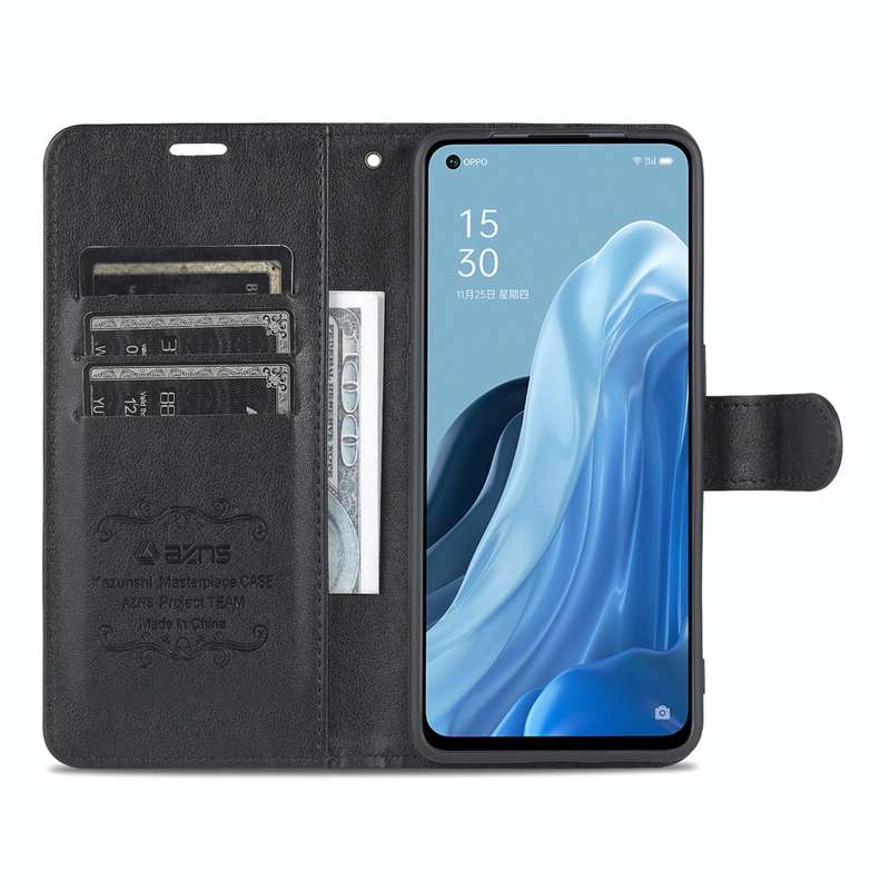 For OPPO Reno7 5G AZNS Sheepskin Texture Flip Leather Phone Case(Black)