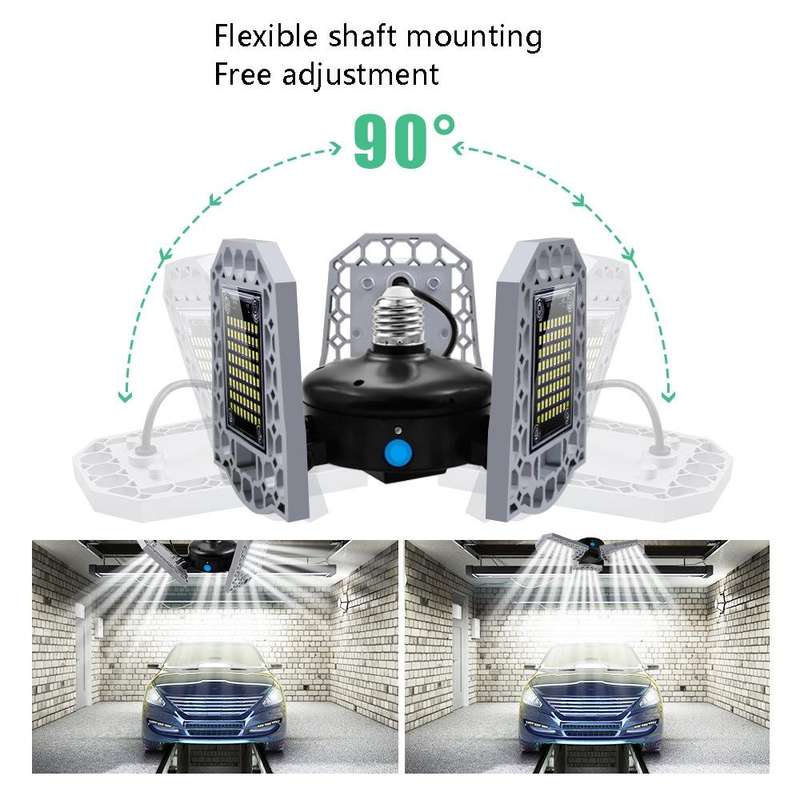 100W LED Industrial Mining Light Waterproof Light Sensor Folding Tri-Leaf Garage Lamp(Warm White ...