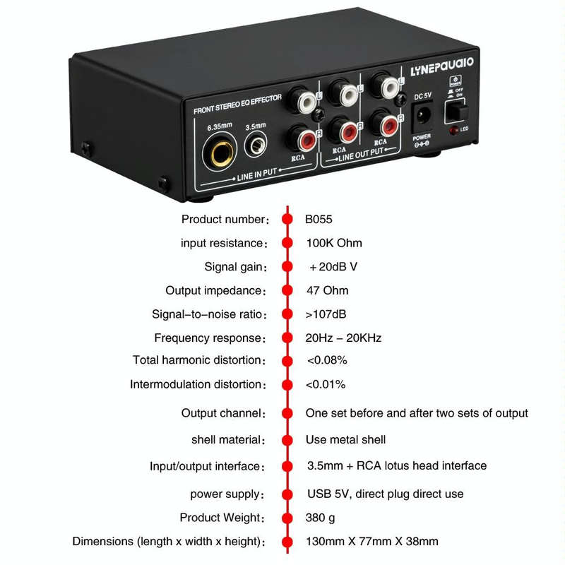 3-Channel Mixer Front Stereo Amplifier High / Mid / Bass Adjuster, USB 5V Power Supply, US Plug