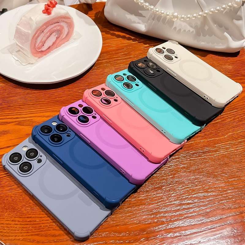 For iPhone 12 Pro Max Four-corner Shockproof Skin Feel MagSafe Magnetic Phone Case(Black)