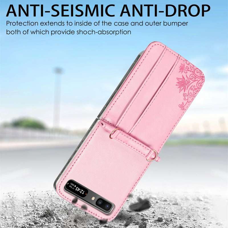 For Samsung Galaxy Z Flip 5G Diagonal Lanyard Embossed Card Phone Case(Pink)