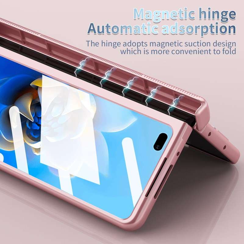 For Huawei Mate X2 Electroplating Hinged Folding Phone Case with S Pen Fold Edtion(Pink)