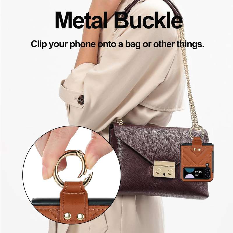 For Samsung Galaxy Z Flip4 V-shaped Folding Protective Phone Case with Folding Ring(Brown)