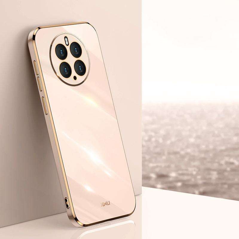 For Huawei Mate 50 Pro XINLI Straight 6D Plating Gold Edge TPU Shockproof Case(Pink)