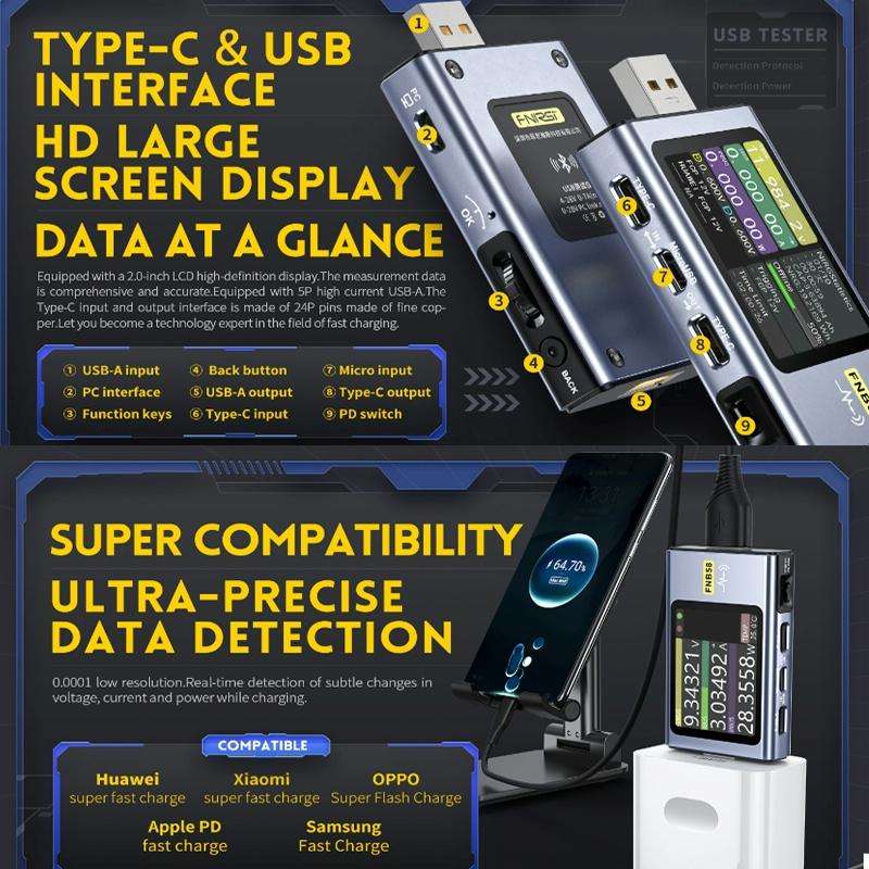 FNIRSI FNB58 USB Voltage Ammeter TYPE-C Fast Charge Power Tester, Specification: Bluetooth