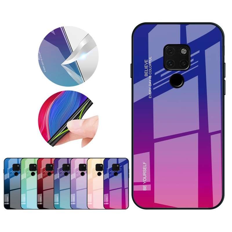 For Huawei Mate 20 Gradient Color Glass Case(Blue)