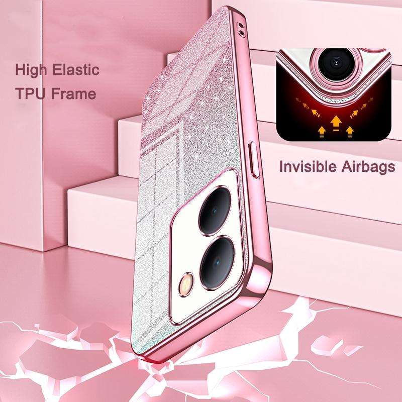 For vivo Y17s Gradient Glitter Powder Electroplated Phone Case(Pink)