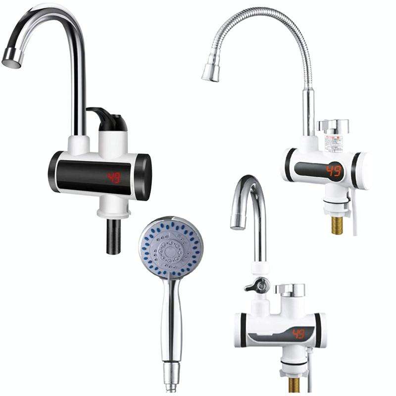 Kitchen Hot and Cold Dual-use Instant Faucets EU Plug, Style: Round Screen Type