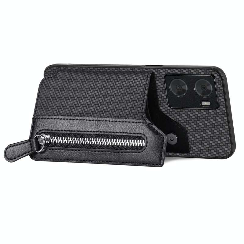 For OPPO A57 4G Carbon Fiber Flip Zipper Wallet Phone Case(Black)