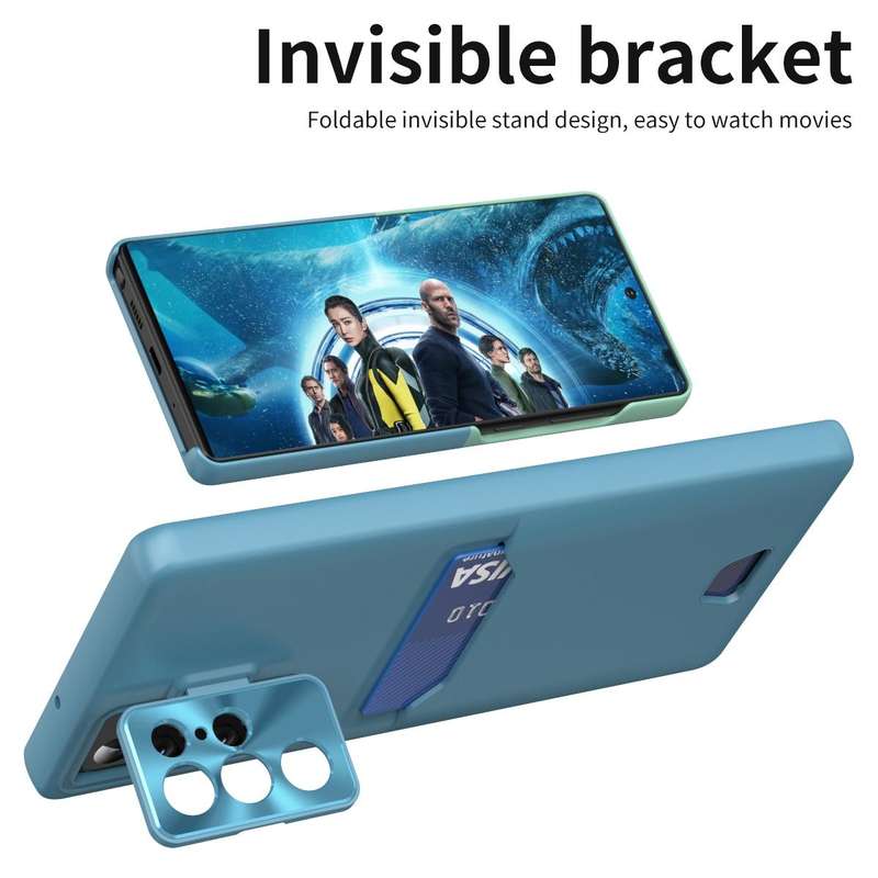 For Samsung Galaxy S23 Ultra 5G Pure Color Invisible Lens Holder Phone Case(Lake Blue)