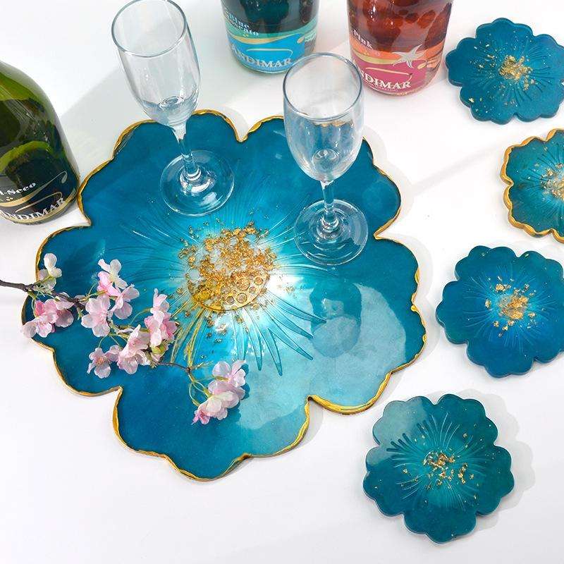 Silicone Flower Cup Pad Mold Set Crystal DIY Mirror Petal Fruit Plate Drop Mold, Specification: B...