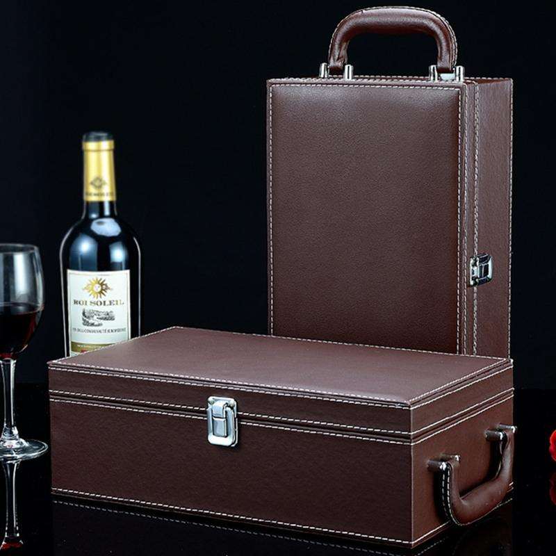 Wine Gift Box Double Stick with Tools Wine Gift Box Leather Box(Black)