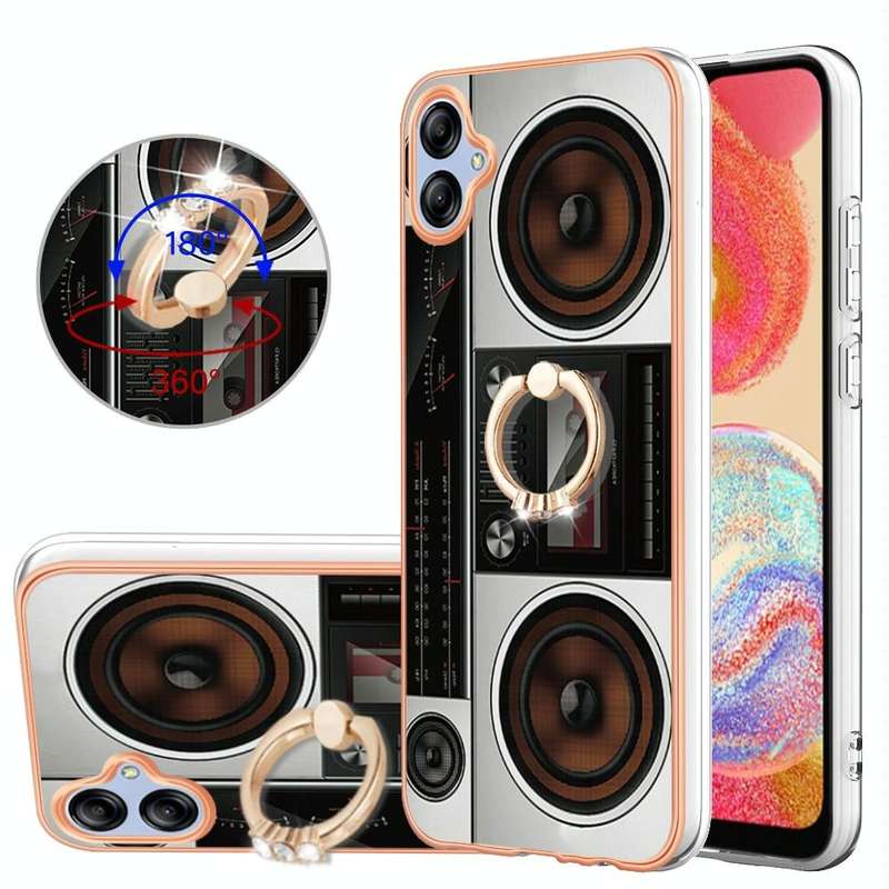 For Samsung Galaxy A04e Electroplating Dual-side IMD Phone Case with Ring Holder(Retro Radio)