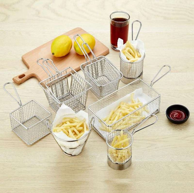 J13447M Stainless Steel Mini Fries Basket Restaurant Snack Bread Plate