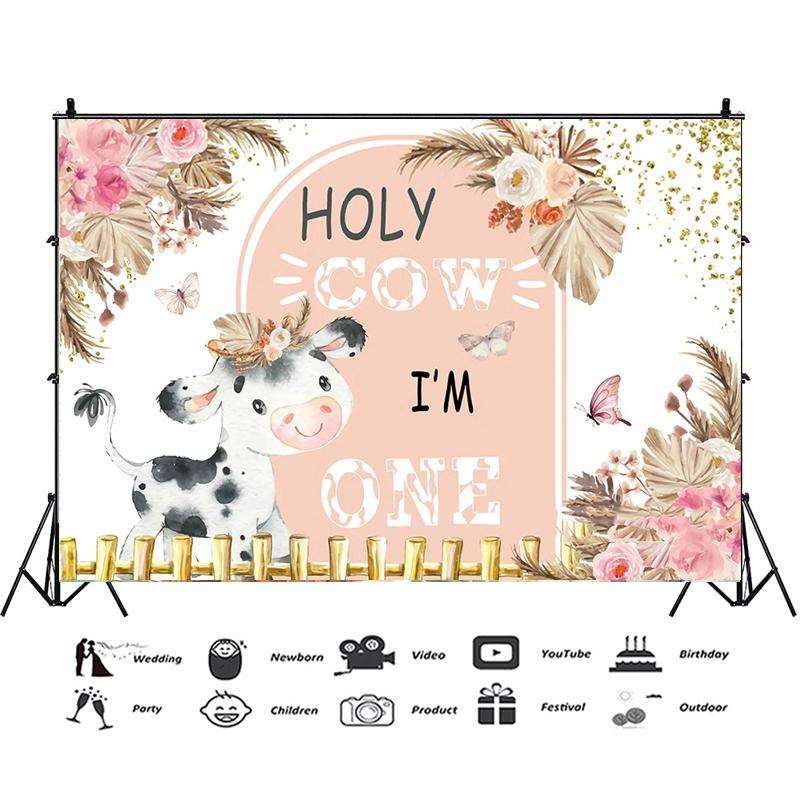 210x150cm Dairy Cow 1st Birthday Party Decoration Banner Hanging Flag Background Cloth
