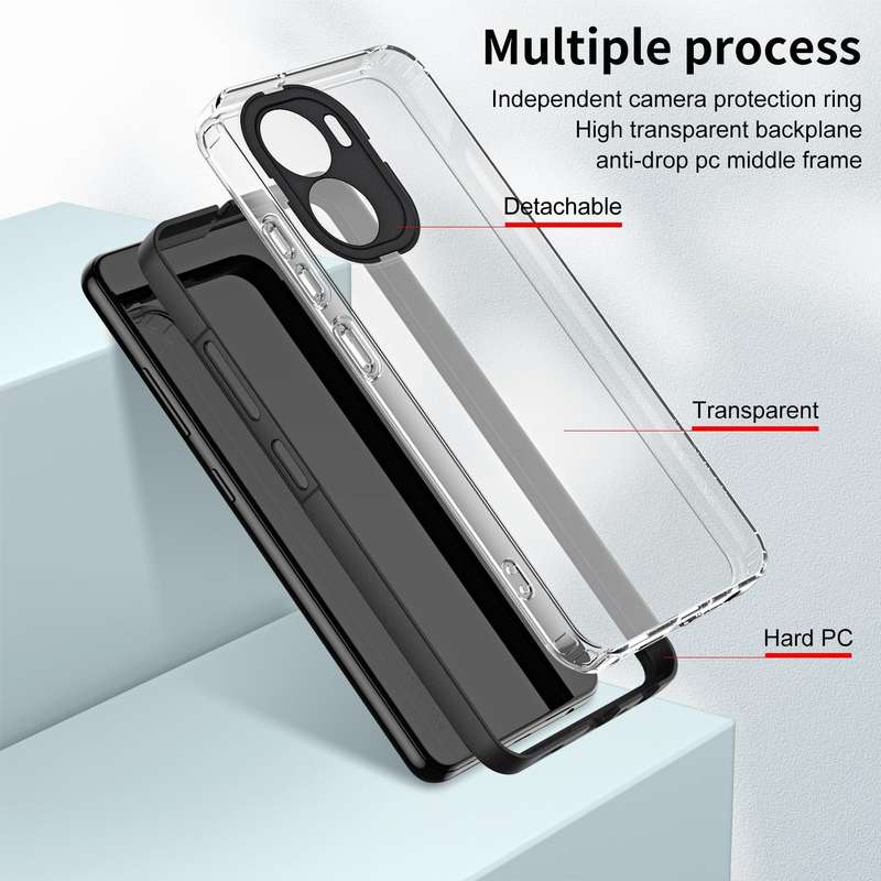 For vivo Y16 3 in 1 Clear TPU Color PC Frame Phone Case(Black)