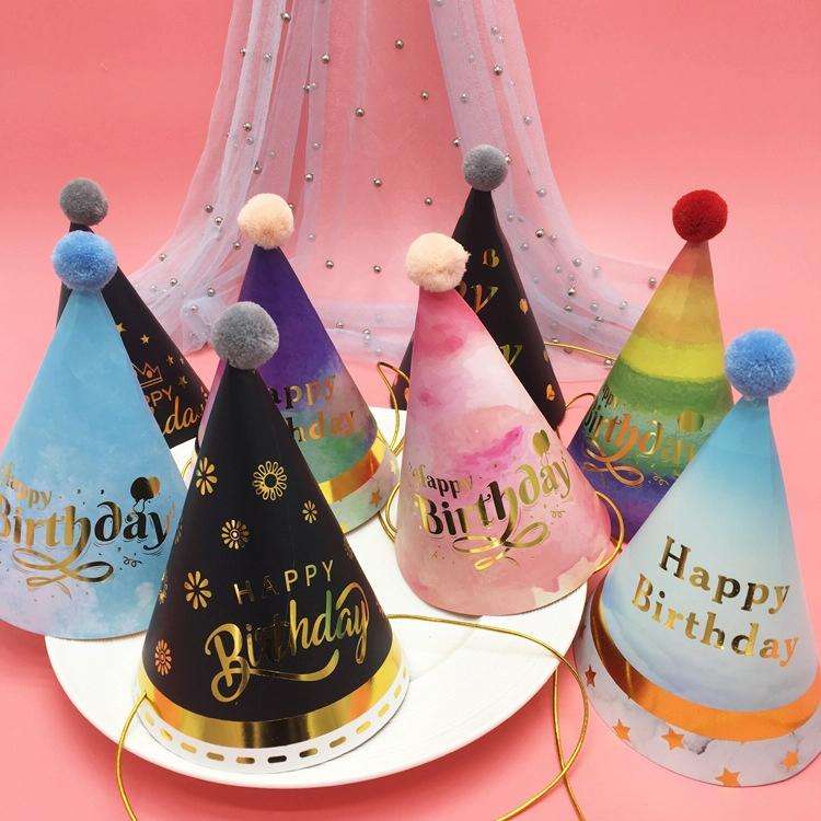 20 PCS Party Headdress Bronzing Sequined Furry Ball Birthday Hat(MZ-085)