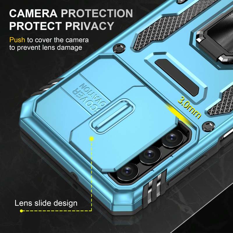 For Samsung Galaxy A32 5G Armor PC + TPU Camera Shield Phone Case(Light Blue)