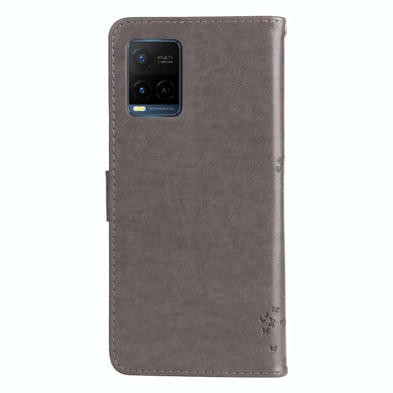For vivo Y21/Y21s/Y33s Tree & Cat Embossing Pattern Horizontal Flip PU Leather Case with Holder &...