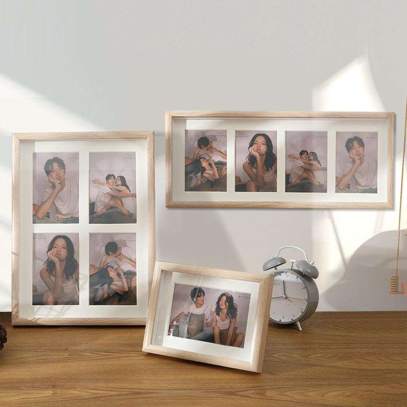 Wooden Wall-Mounted Pendulum Dual-Purpose Combination Photo Frame Style 8 inch(Wood Color)