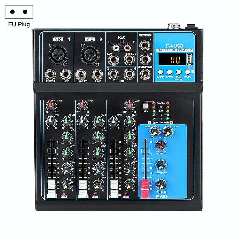 F4 Home 4-channel Bluetooth USB Reverb Mixer, EU Plug (Black)