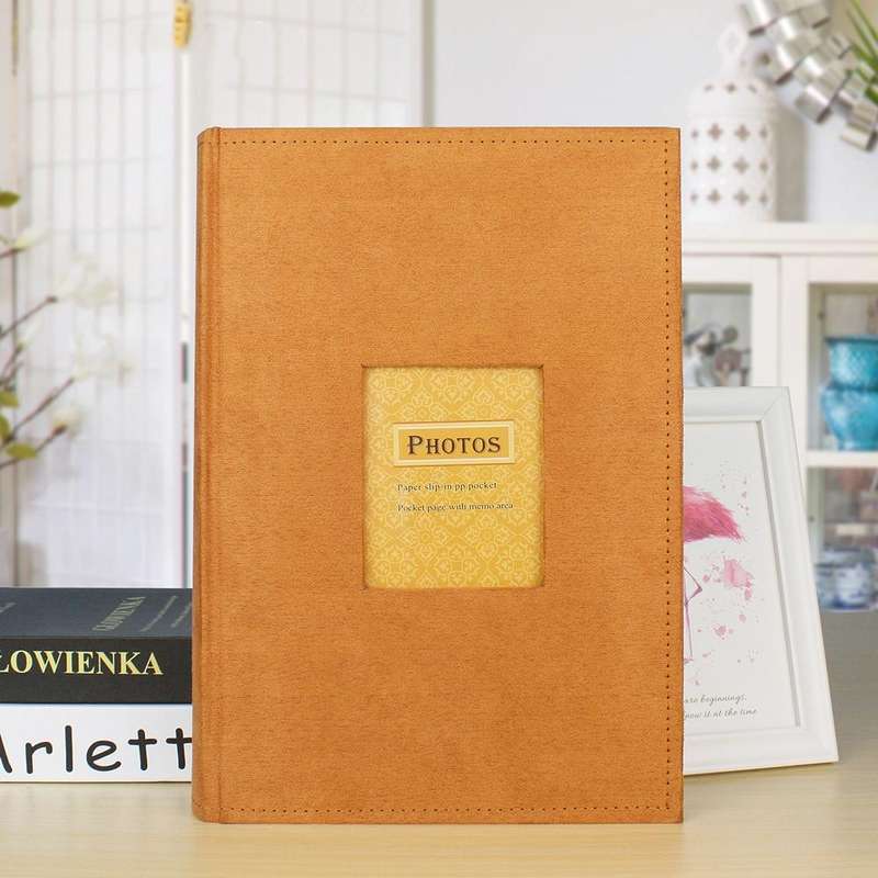 4R 6 Inch 300 Sheets Cloth Photo Album Retro Insert Photo Album Postcard Storage Photo Album(Orange)