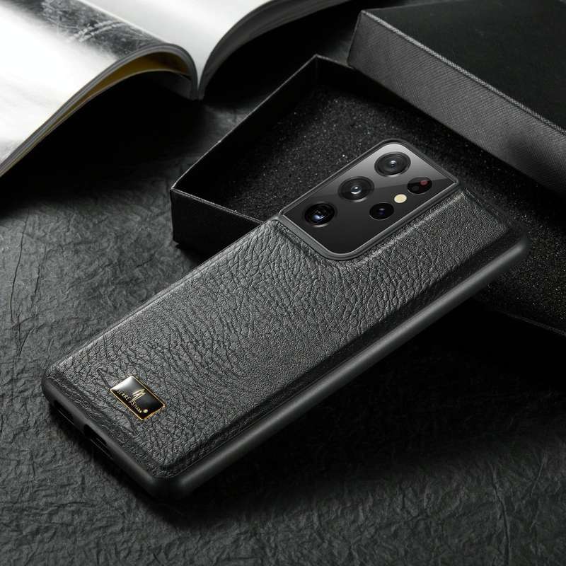 For Samsung Galaxy S21 Ultra 5G Fierre Shann Leather Texture Phone Back Cover Case(Cowhide Black)