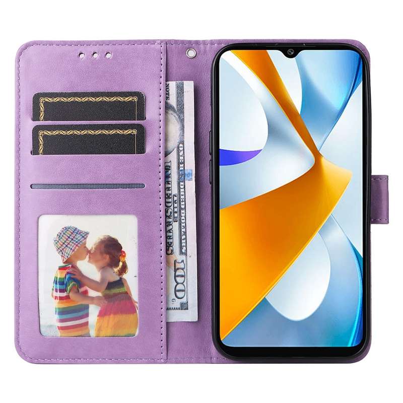 For Xiaomi Poco C40 Embossed Sunflower Leather Phone Case(Purple)